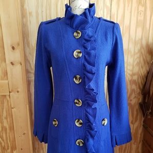 Luii Boiled Wool Royal Blue Ruffled Coat